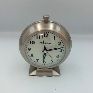 Westclox Silver Brushed Metal Analog Alarm Clock Vintage Style Desktop Bedside